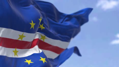 detail of the national flag of cape verde waving in the wind on a clear day