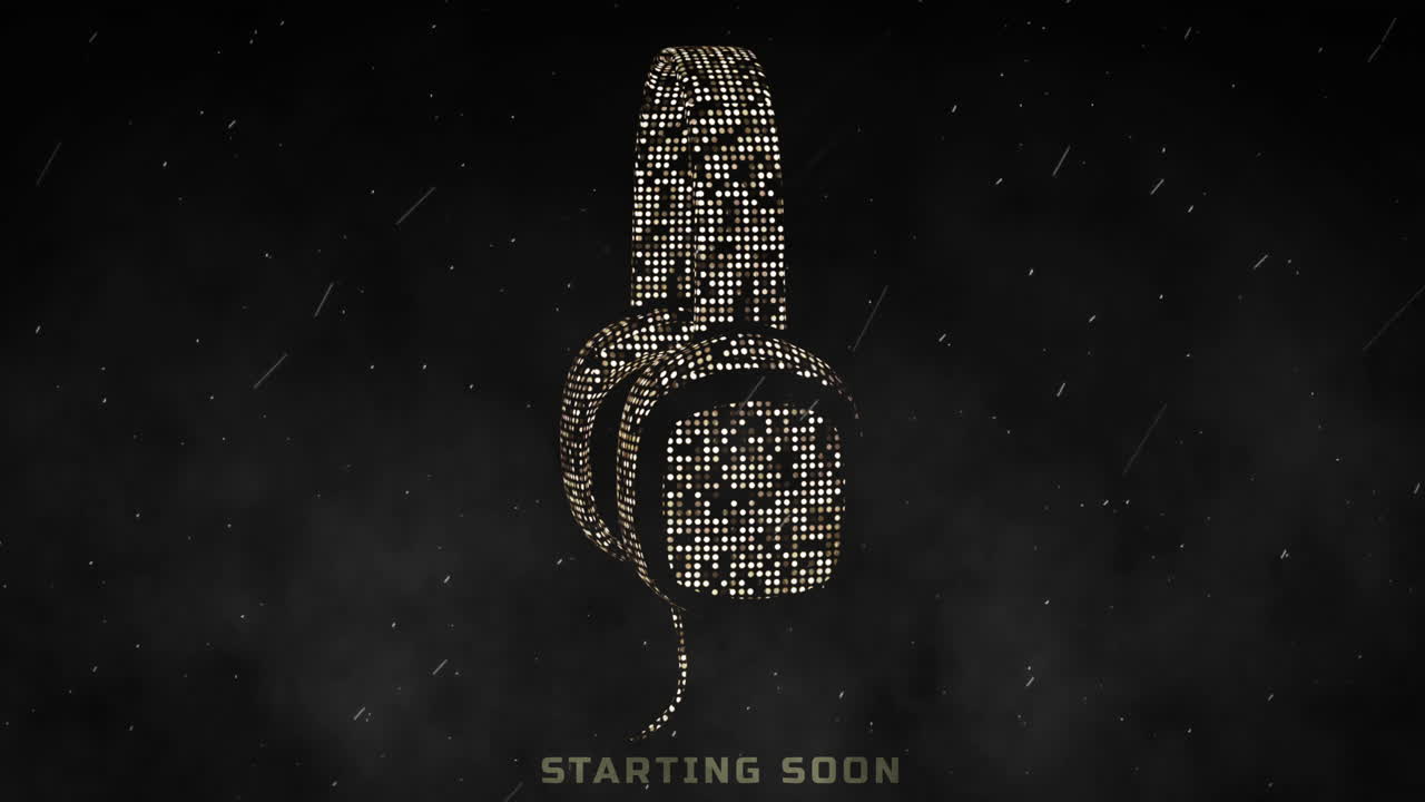 Golden Shimmering Headphones Rotating on a Dark Abstract Background