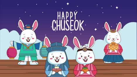 happy chuseok lettering with group rabbits