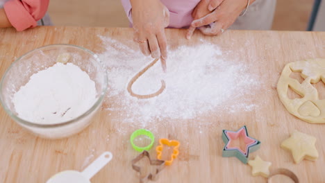 Heart,-flour-and-child-hands-baking-shape-as-love