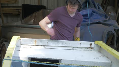 marine renovation disassembling boat stern for restoration