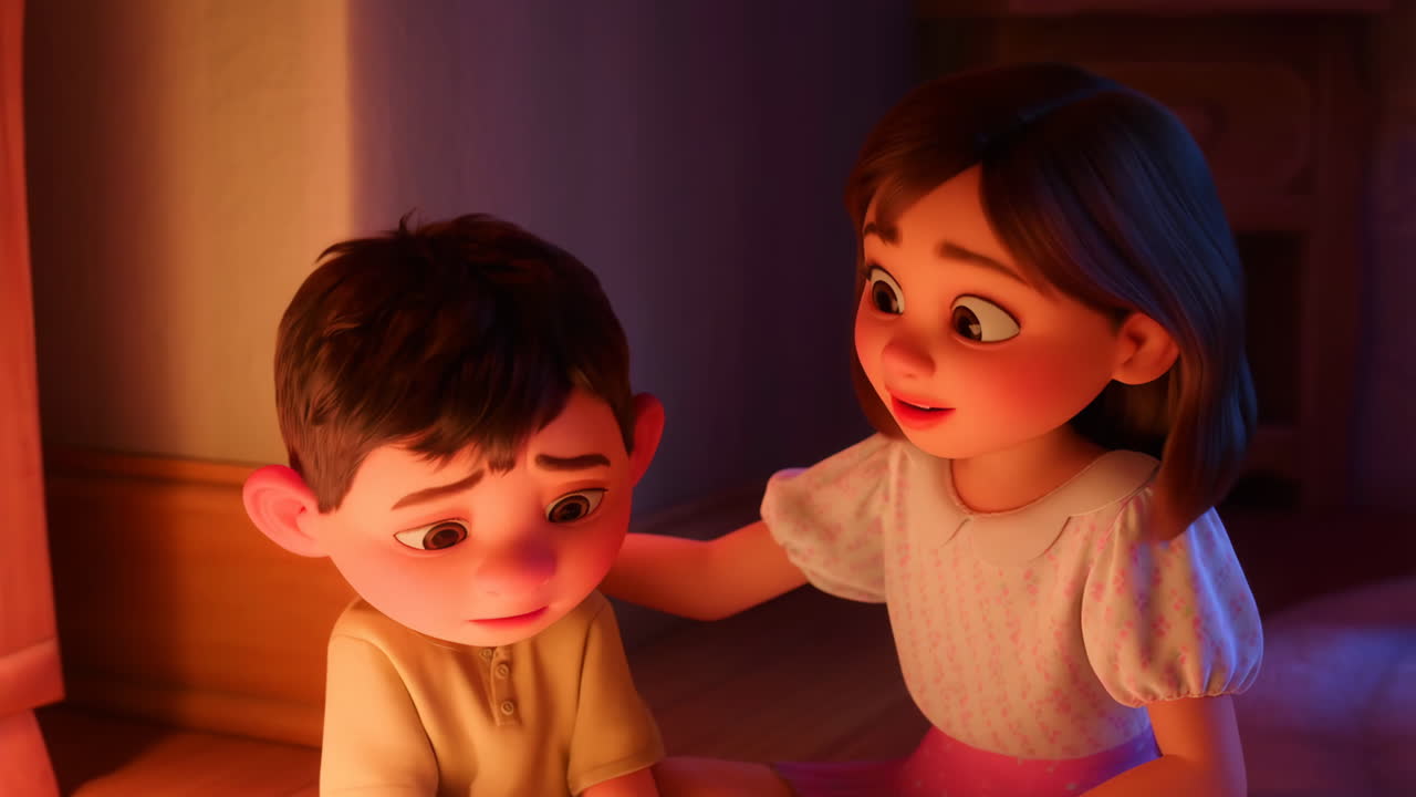 Animated Girl Comforting Sad Boy