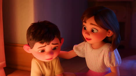 animated girl comforting sad boy