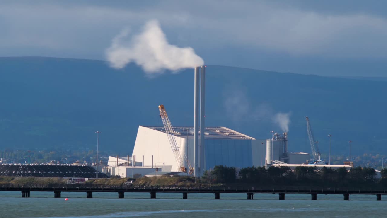 Covanta Plant - Dublin Waste to Energy At Poolbeg Power Station In Dublin, Ireland. - timelapse shot