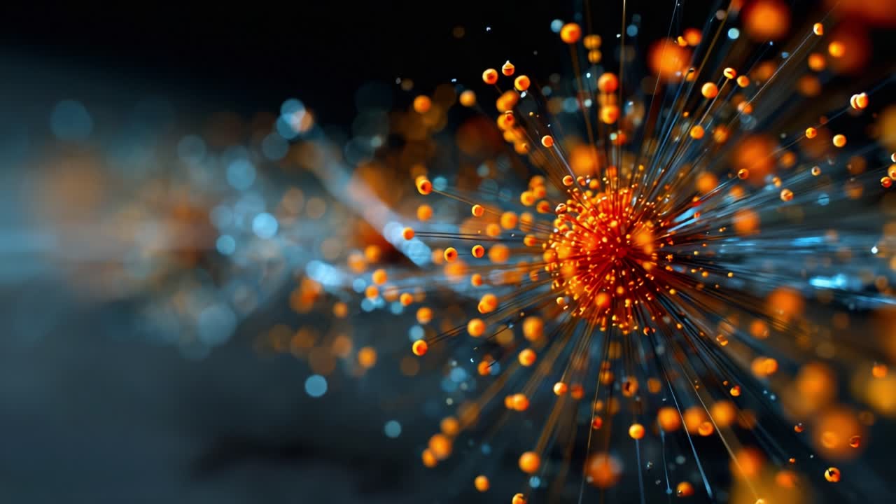 An Abstract Exploration of Colorful Particles: Dynamic Oranges and Blues Captured in Stunning Detail, Showcasing the Interplay Between Light and Form in a Mesmerizing Scene
