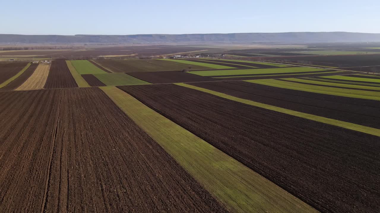 Aerial View Of Vast Agricultural Fields In Vrancea County, Romania - drone shot