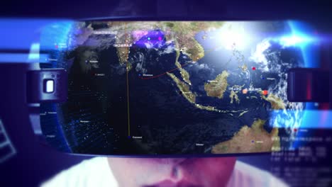 fotografía en primer plano de un joven que usa auriculares vr y experimenta la realidad virtual