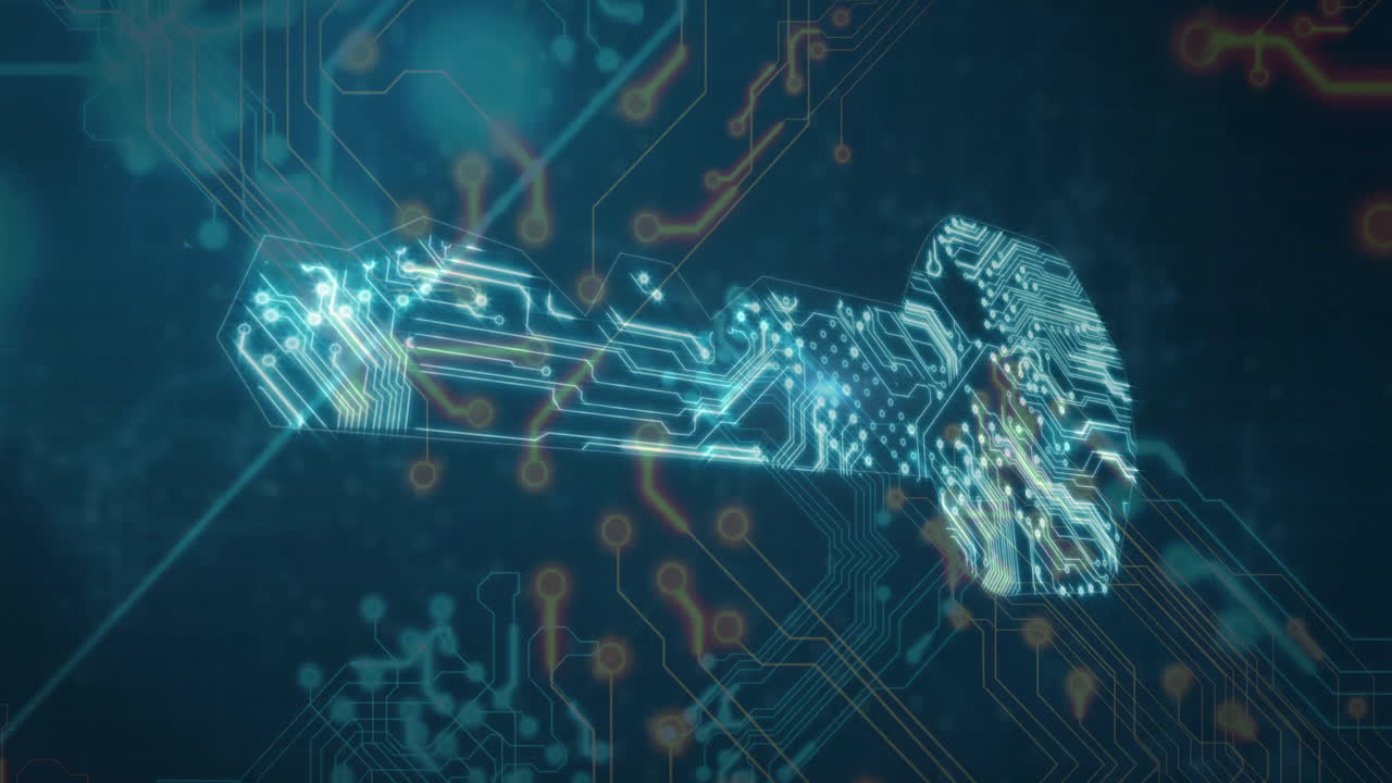 In animation, digital circuit pattern forming key shape for cybersecurity in school