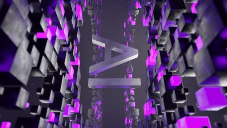 letters ai in metallic 3d style inside abstract tunnel of black and purple cubic blocks. digital futuristic background. artificial intelligence and machine learning concept. vertical