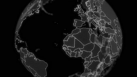 mauritania country alpha for editing data analysis technology globe rotating, cinematic video showcases a digital globe rotating, zooming in on mauritania country alpha for editing template