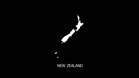 digital revealing and zooming in on new zealand country map alpha video with country name revealing background | new zealand country map and title revealing alpha video for editing template conceptual