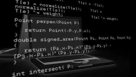 Animación-Del-Procesamiento-De-Datos-Sobre-Una-Computadora-Portátil-Sobre-Fondo-Negro