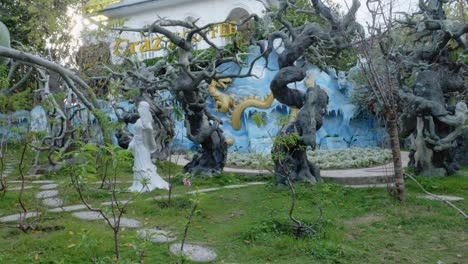 Panoramic-view-of-the-Crazy-House-garden-in-Da-Lat,-Vietnam