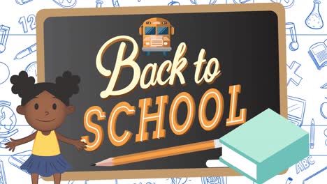 Animation-Von-„Back-To-School“-Texten-An-Bord-über-Symbolen-Für-Schulgegenstände