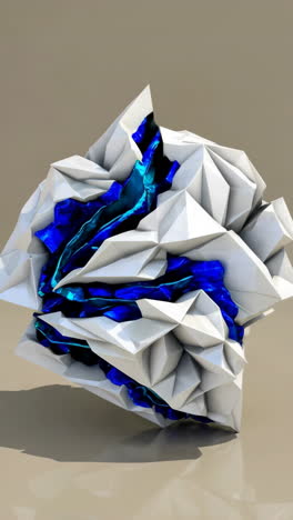 abstract geometric crumpled object with blue liquid