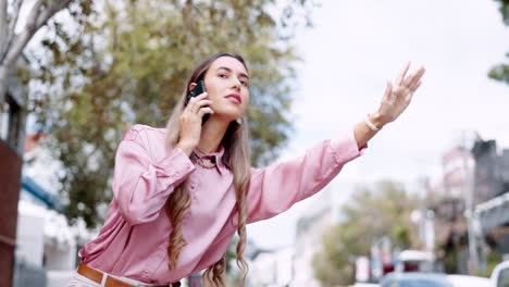 Phone-call,-taxi-and-woman-checking-time