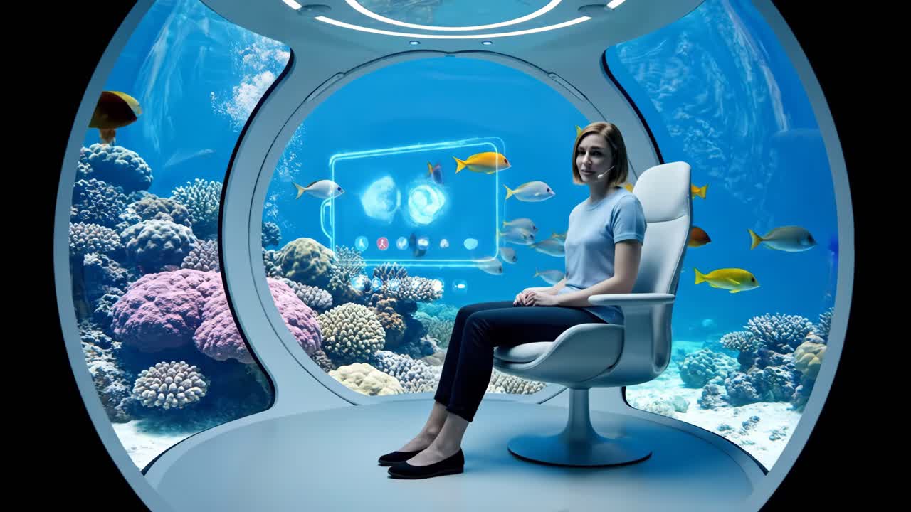 Woman in Underwater Virtual Reality Pod