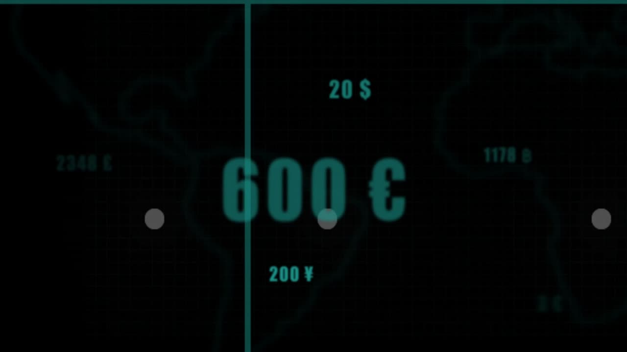 Soccer cleat appearing behind ball while flat bars and lines animating to display currency trends