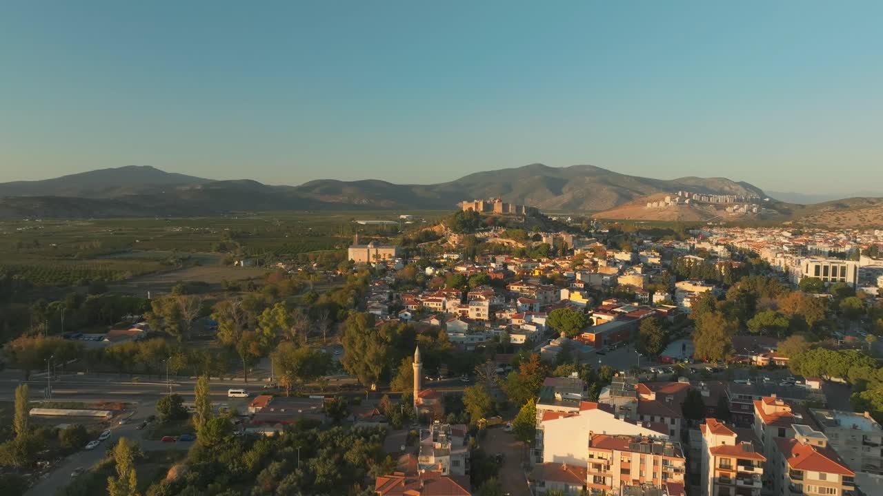 Selcuk Drone aerial, Turkey. Historic Town, Ancient Ayasuluk Castle, Turkiye