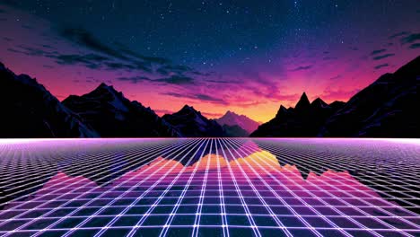 retro futuristic landscape with neon grid