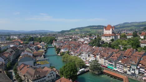 aerial shot of the old town of thun city in switzerland