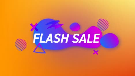 Animation-Von-Flash-Sale-Text-über-Violetten-Spritzern-Auf-Orangefarbenem-Hintergrund