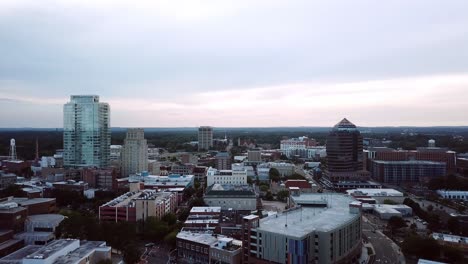 aerial ws pushing into durham skyline in nc