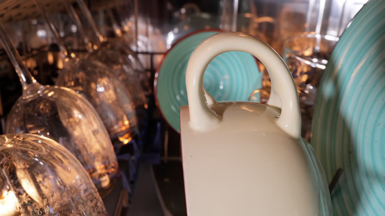 lavaplatos abierto con platos limpios. concepto de limpieza.