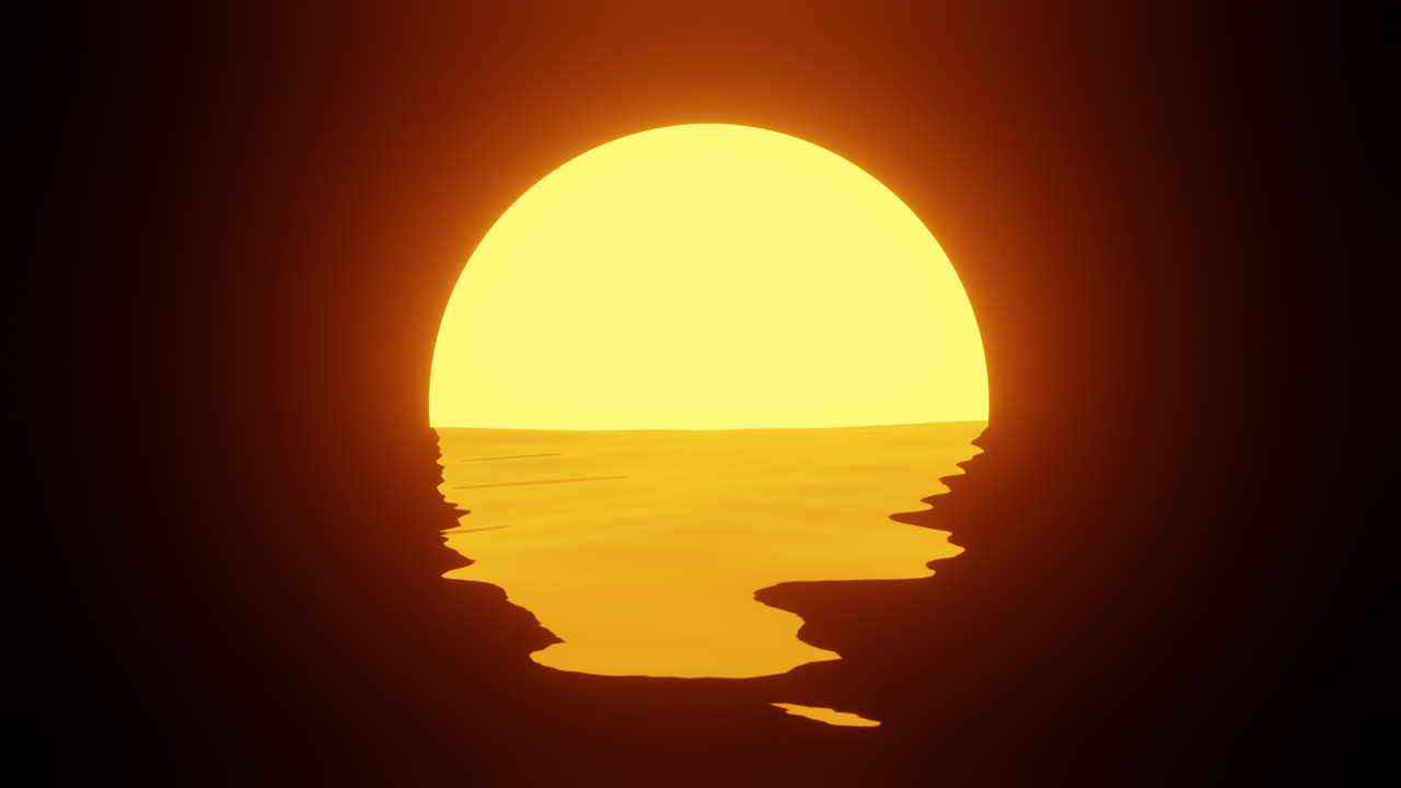 밝은 오렌지색 클로즈업 태양, 물 위에 빛 길을 창조