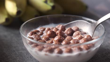 cereal de chocolate con leche y plátanos