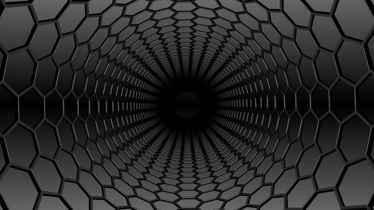 los hexágonos negros medios el zoom de giro del túnel sin fin.