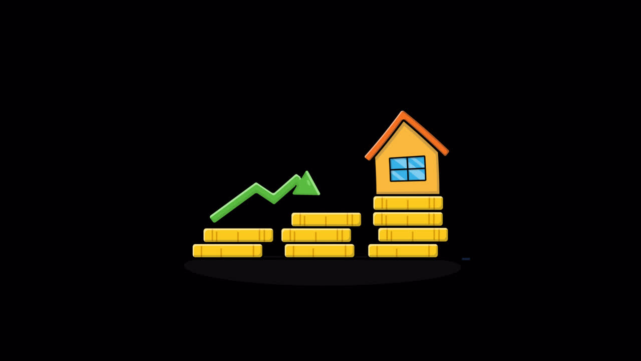 Animated House on Coin Stacks with Upward Growth Graph