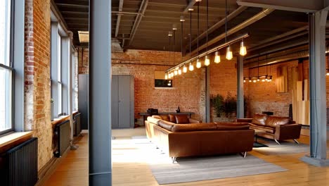 industrial loft living room with leather furniture