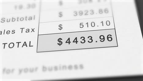 close up animation of growing invoice total in dollars