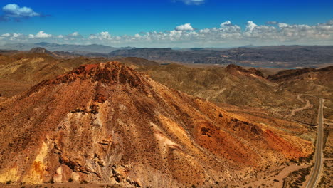 breath-taking scenery of the bare mountains. rocks of mojave desert from aerial perspective.