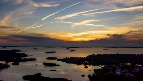 Tropical-Travel-Destination-City-of-Clearwater,-Florida---Aerial---Sunset,-Beach,-Ocean