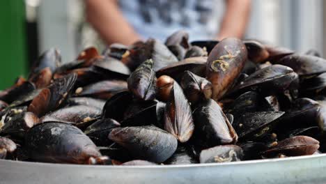 fresh mussels at a street market