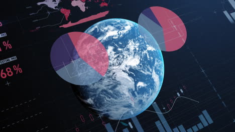 animation of multicolored infographic interface over rotating globe against space