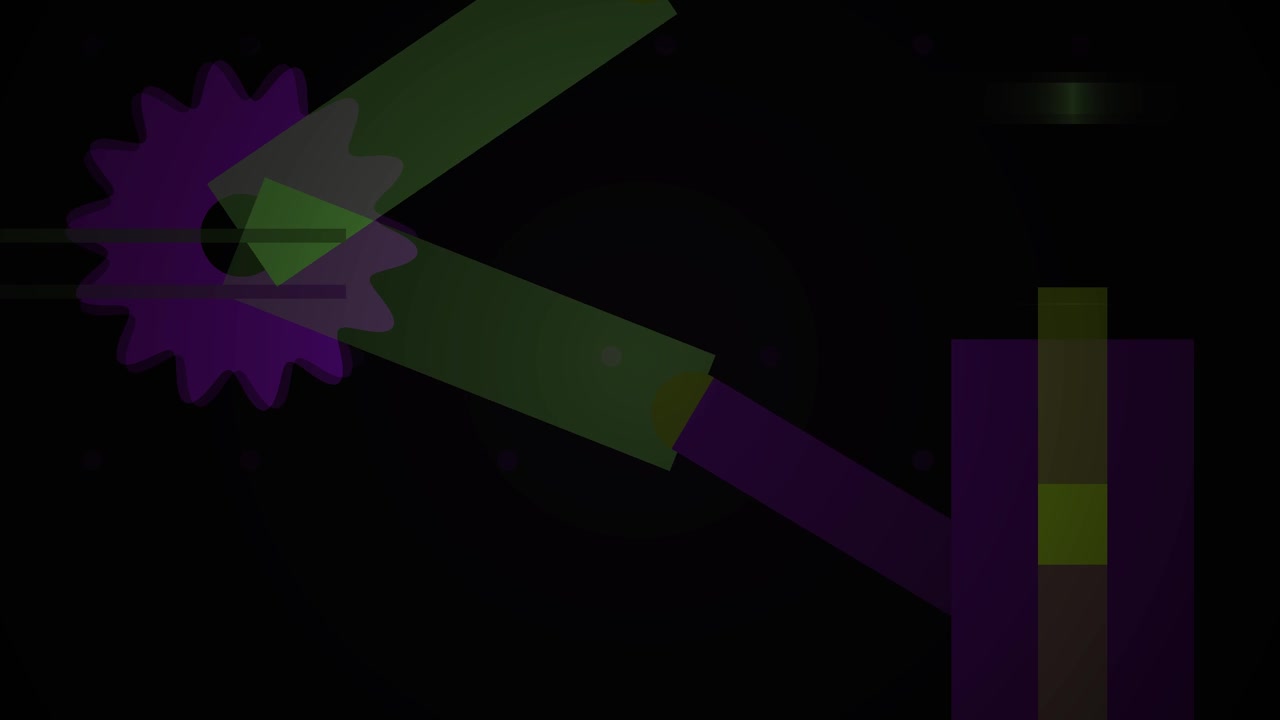 Animación de mecanismo de enlace mecánico abstracto con engranaje giratorio y pistón deslizante