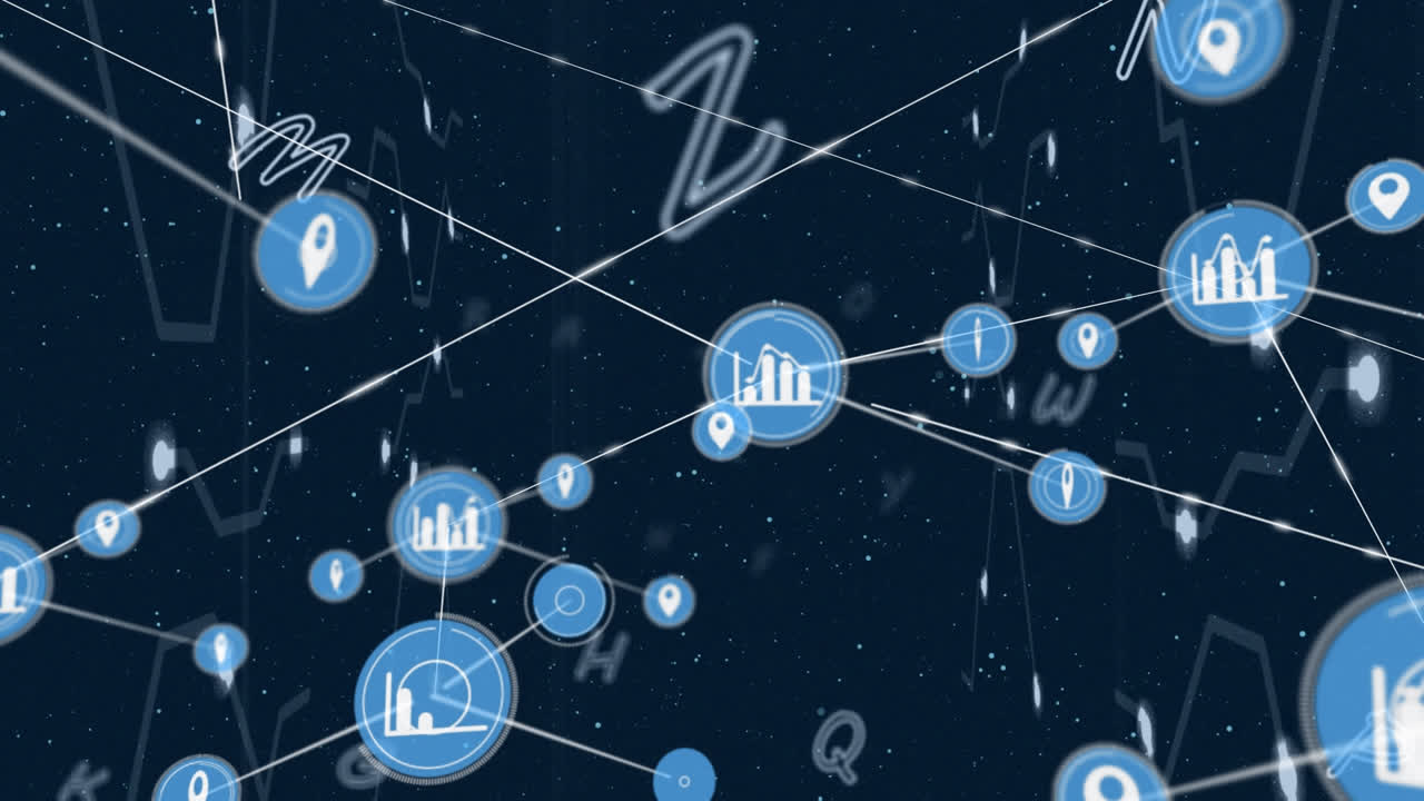 Animation of network of connections over letter on dark background