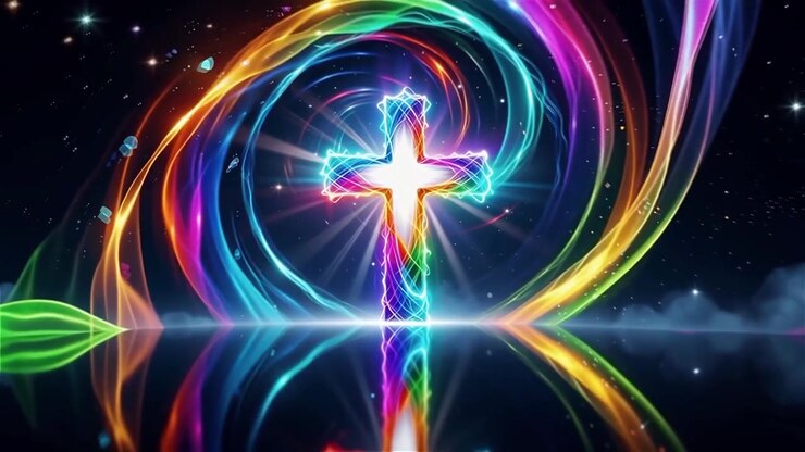 Croce Cristiana Luce Celestiale Sfondo per il Culto.