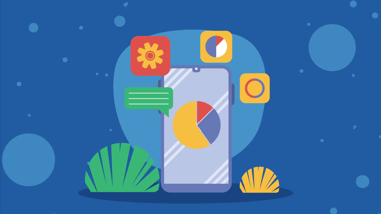 dispositivo de teléfono inteligente con animación de estadísticas