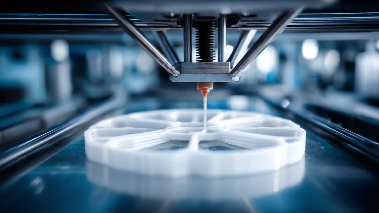 3D Printing Process Captured in Action: A Close-Up on Extrusion as a Main Component Builds Up Layer by Layer with Precision and Detail in the Digital Fabrication Journey