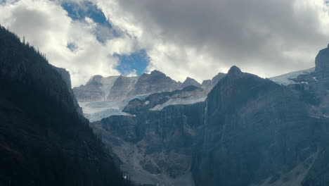 mountainous landscape with approaching rain clouds. handheld, low angle