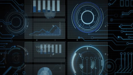 animation of data processing with scope scanning on black background