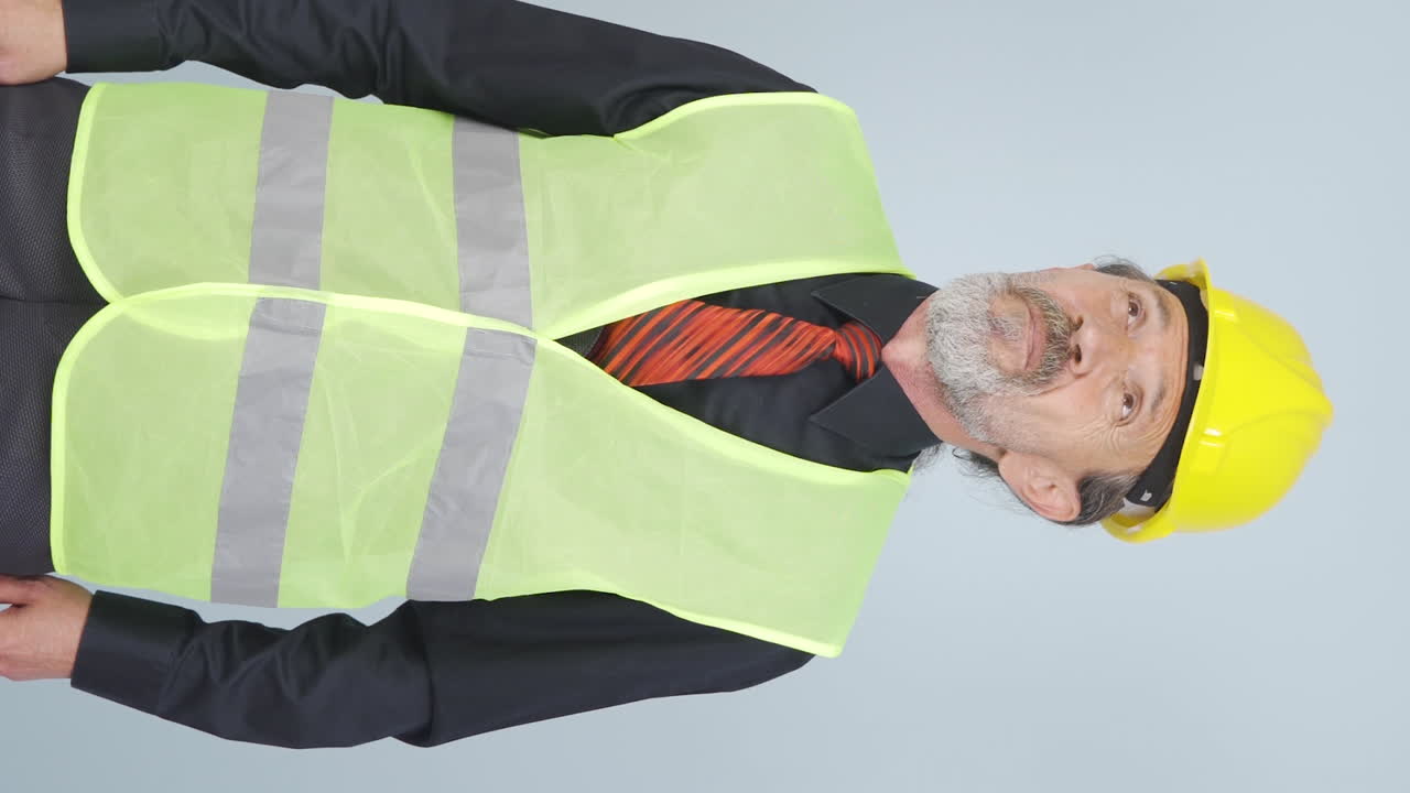 vídeo vertical de un viejo ingeniero frustrado.