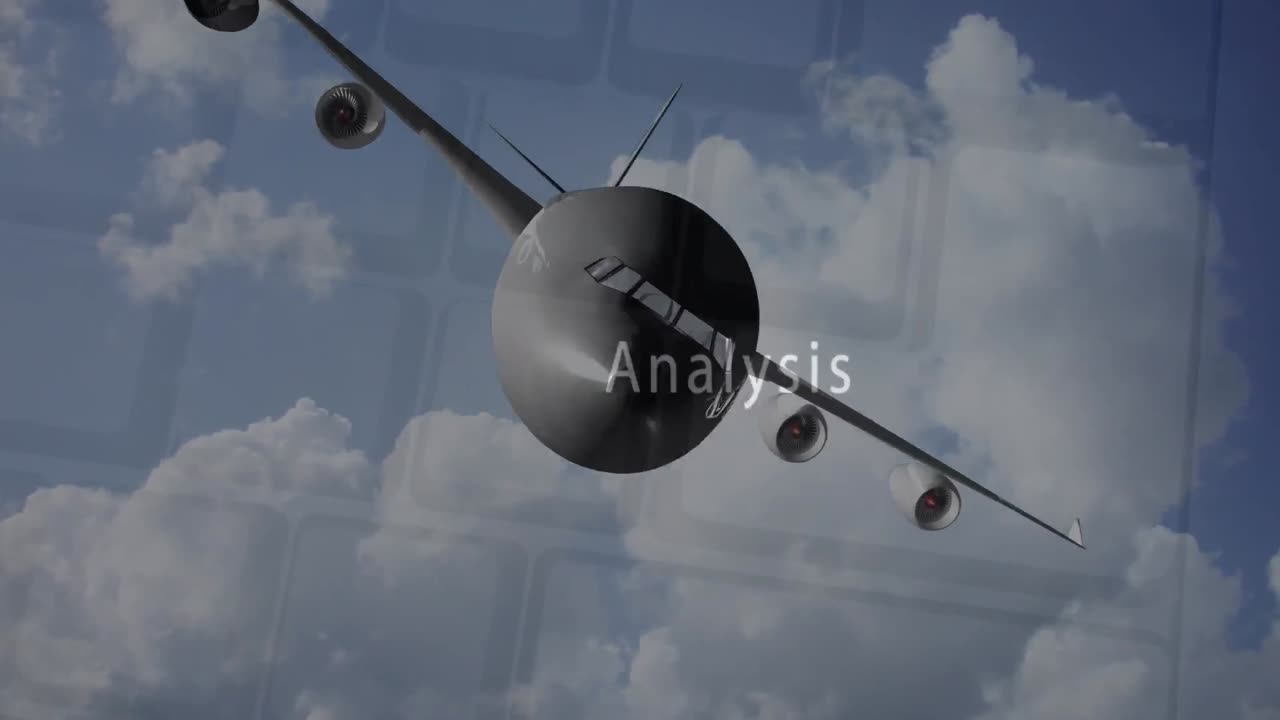 animación del procesamiento de datos a través del vuelo del avión y el teclado de la computadora