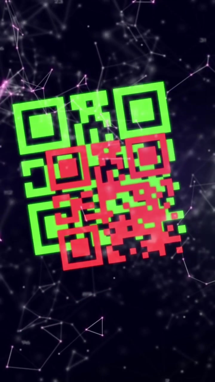 Animation of qr codes and dots connecting and forming abstract shapes against black background