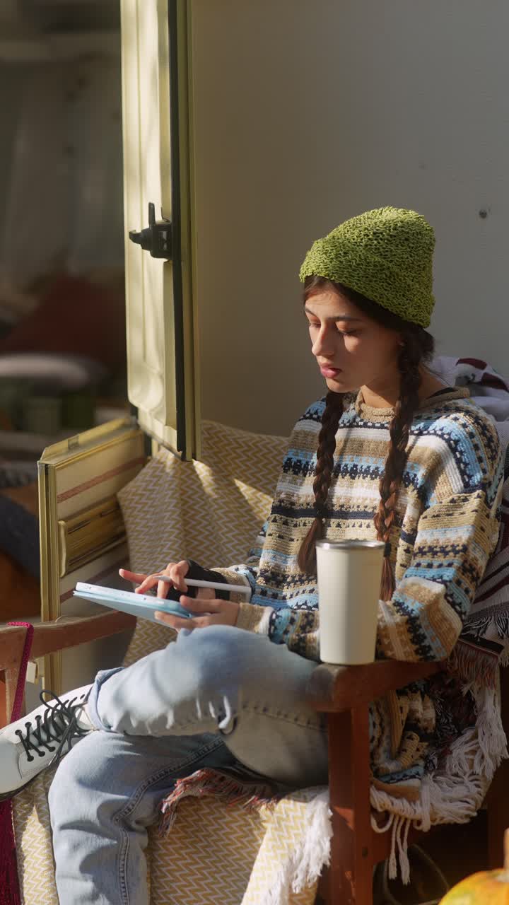 Ragazza adolescente che studia all'aperto