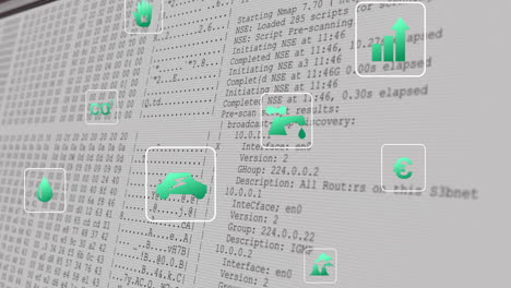 animación de iconos de ecología sobre procesamiento de datos en fondo blanco